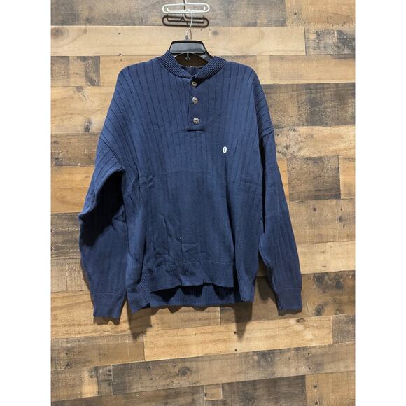 Vintage WhalerKnits- Navy Blue Ribbed Henley Sweater- Sizes L, XXL, 3X - Picture 1 of 8